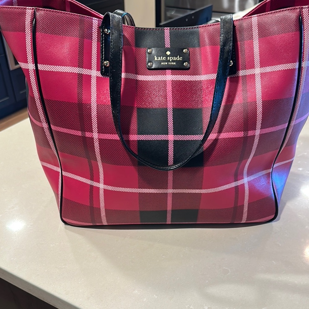 Kate Spade Pink and Black Plaid Tote